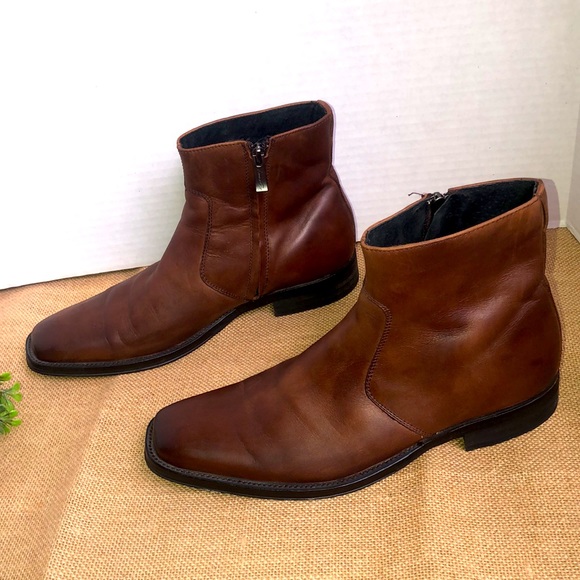 Clean Cut Kenneth Cole low Brown Leather Boots Men’s size 7.5 M Like New - Picture 3 of 8